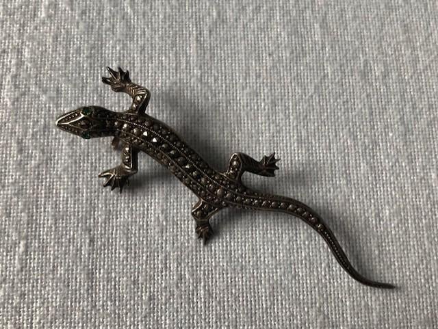 835 Zilveren Broche Hagedis met Zirconia, Bijoux, Sacs & Beauté, Broches, Enlèvement ou Envoi, Comme neuf, 4 à 7 cm, Avec strass