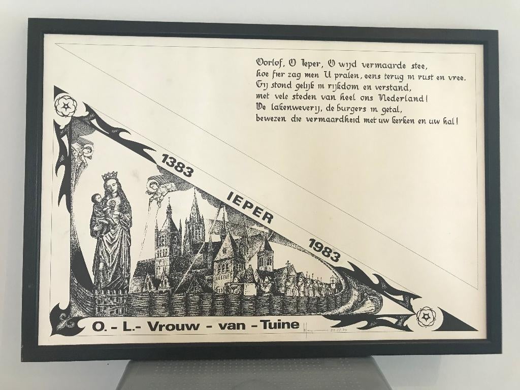 Gesigneerd kunstwerk Walter Seys - Ieper, Antiek en Kunst, Kunst | Etsen en Gravures, Ophalen