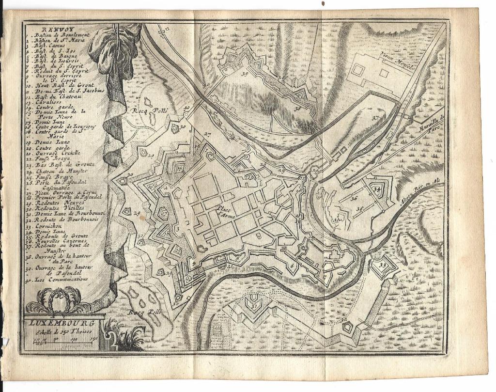 1720 - plan de Luxembourg / Luxemburg, Antiek en Kunst, Kunst | Etsen en Gravures, Verzenden