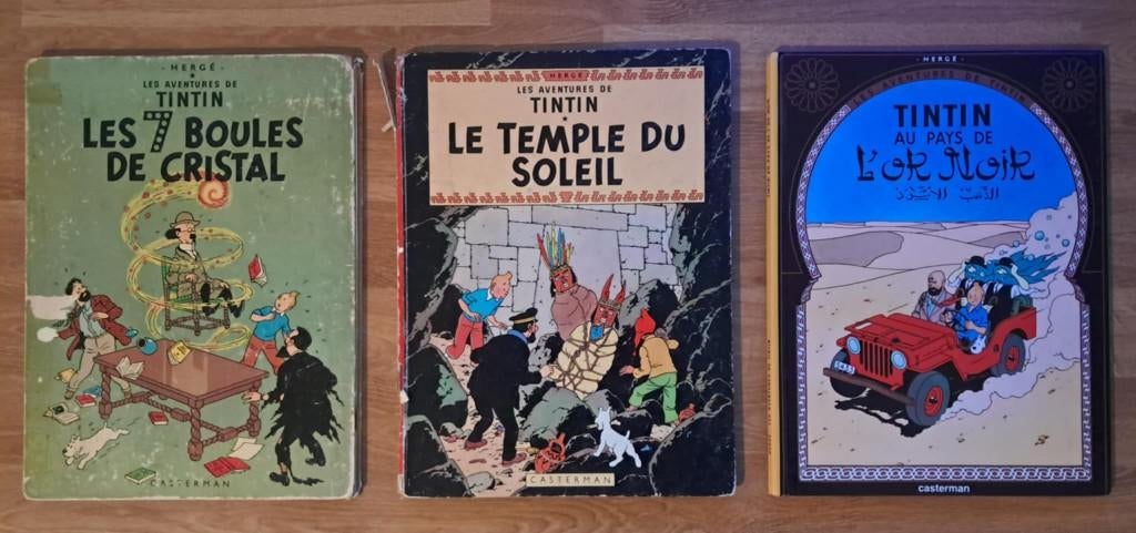 Lot Tintin – 2 anciennes éditions + 1 moderne – 15 €, Boeken, Stripverhalen, Gelezen, Meerdere stripboeken, Ophalen