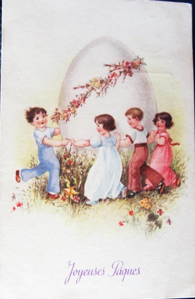 FANTASIEKAART- PASEN, Enlèvement ou Envoi, 1940 à 1960, Affranchie, Enfants
