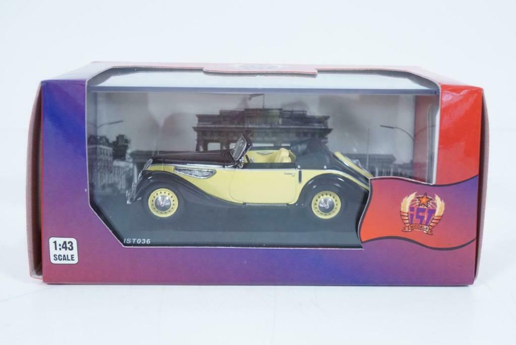 1:43 Ixo IST036 EMW (BMW) 327 Cabriolet 1955 geel-zwart, Ophalen of Verzenden, Zo goed als nieuw, Auto, Overige merken