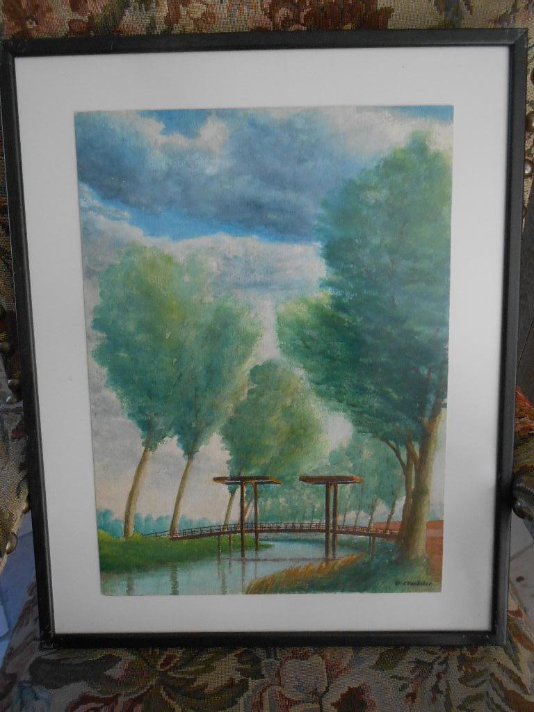 olieverf op papier, kader met glas, gesigneerd, Antiek en Kunst, Ophalen of Verzenden