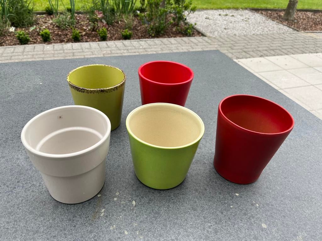 5 prachtige bloempotten prima staat, Tuin en Terras, Bloempotten, Zo goed als nieuw, Steen, Binnen, Balkon, Minder dan 40 cm, Minder dan 25 cm