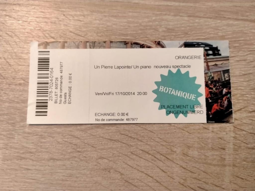 Ticket concert Pierre Lapointe@Botanique 17/10/2014, Enlèvement, Utilisé, Autres types