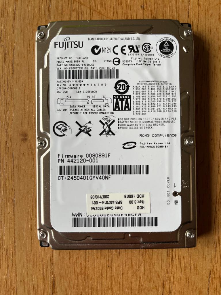 Harde schijf 160 GB FUJITSU, Enlèvement ou Envoi, Interne, Utilisé, Laptop