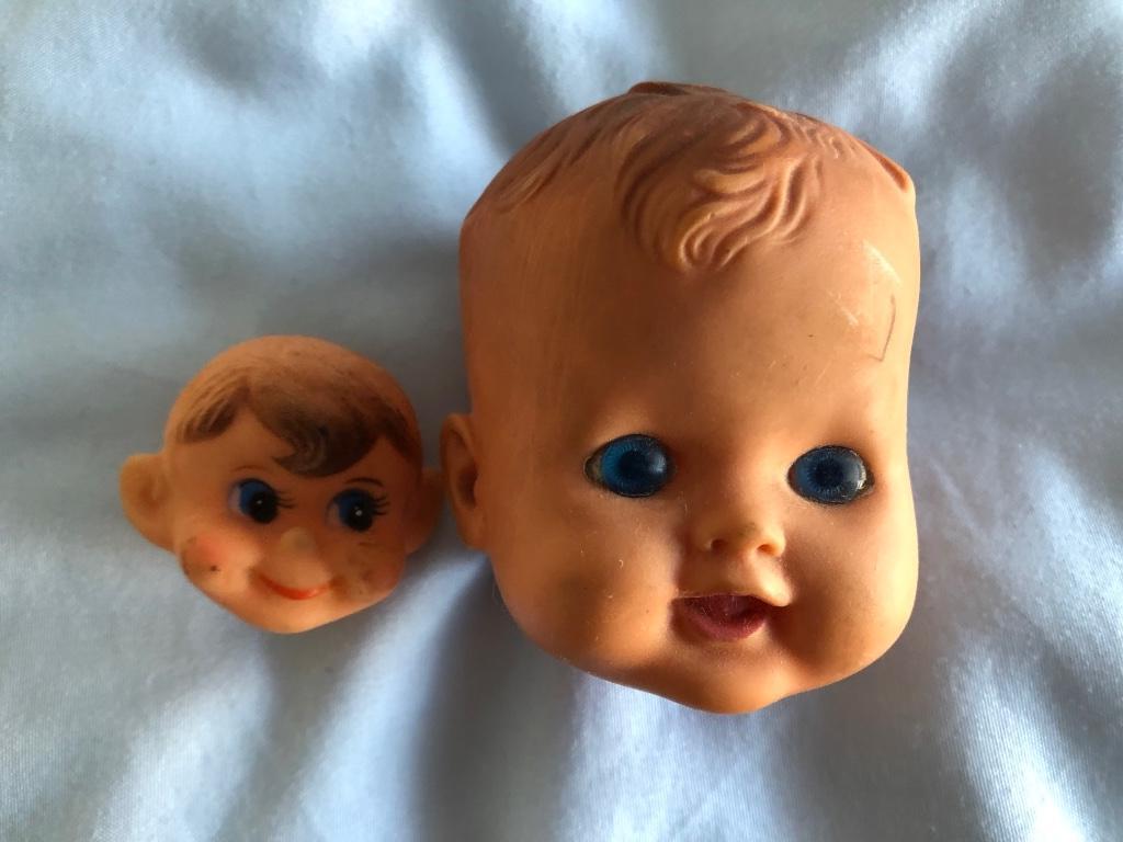 Twee losse poppen hoofden pop ( jongen en baby ) hoofd pop, Ophalen of Verzenden, Gebruikt