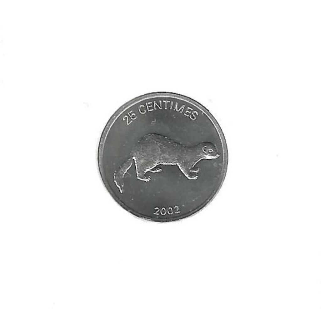 Congo, Dem. Rep., 25 Centimes 2002, Mongoose., Ophalen of Verzenden, Overige landen, Losse munt