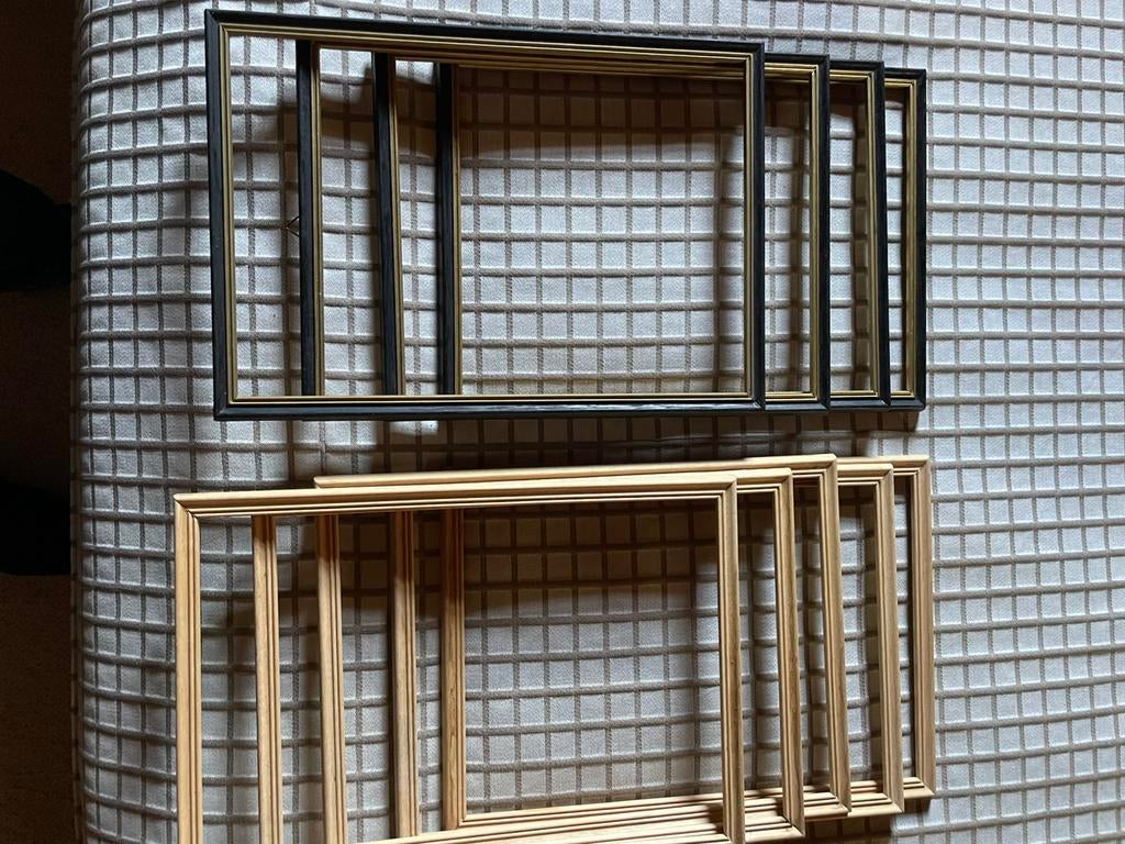 9 nieuwe houten lijstjes met glas, 4 zwart geverfd, Ophalen of Verzenden, Zo goed als nieuw