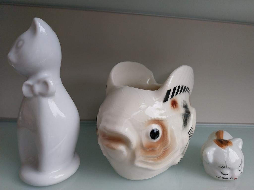 Porselein vis en twee katjes, Antiek en Kunst, Ophalen of Verzenden