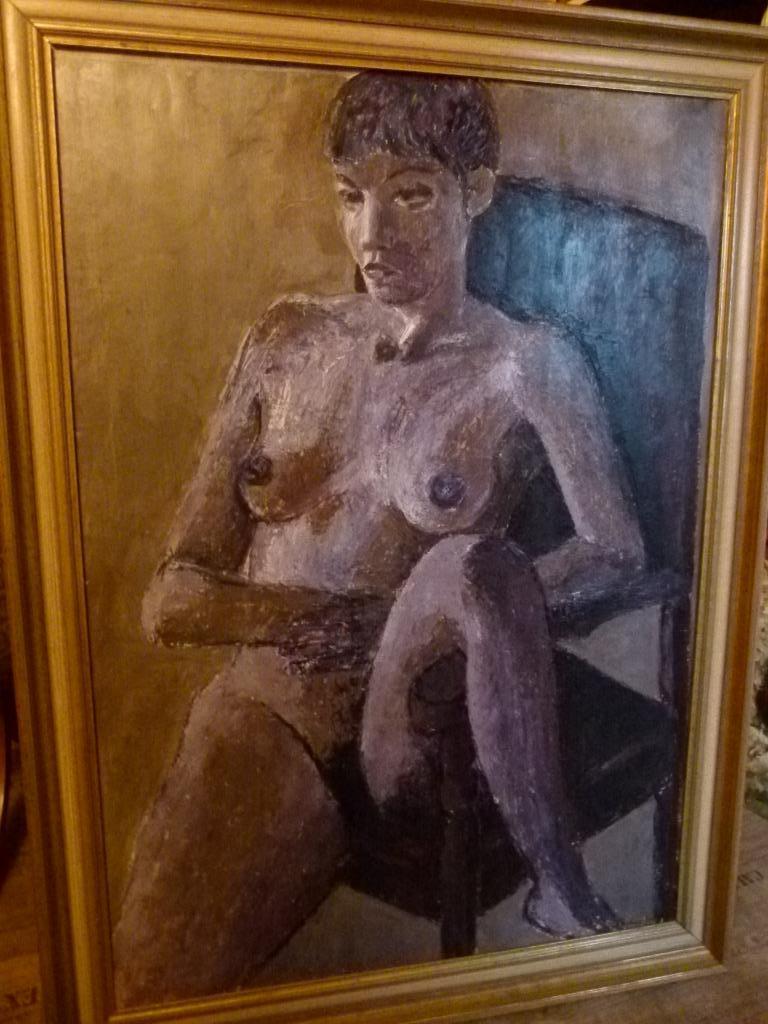 impressionisme zittend naakt schilderij  canvas op plaat, Ophalen of Verzenden, Huis en Inrichting