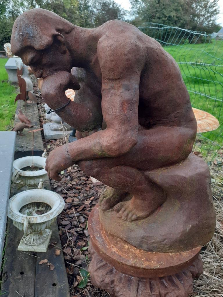 Groot gietijzeren beeld van de denker van Rodin, Tuin en Terras, Tuinbeelden, Ophalen, Gebruikt, Overige materialen, Mensenbeeld