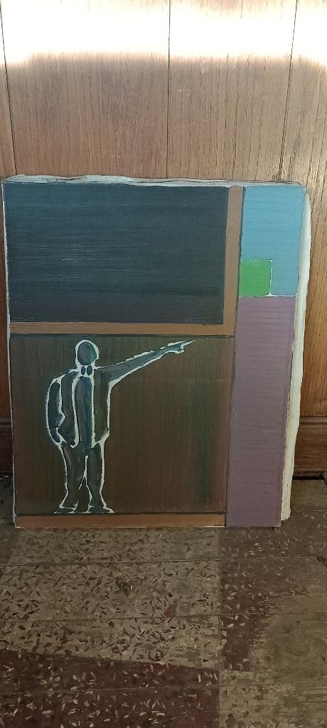 Tableau peinture sur toile abstrait personnage 40x50, n101, Antiquités & Art, Enlèvement ou Envoi, Abstrait, Encadré, Toile
