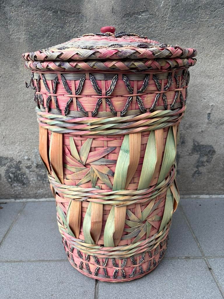 Vintage boho opbergmand handgemaakt, Enlèvement, Comme neuf