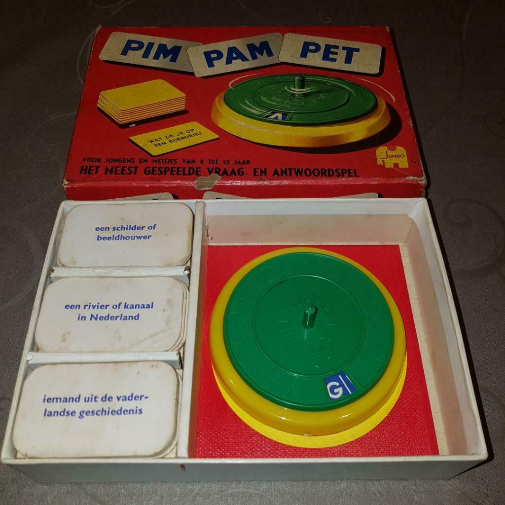 Pim Pam Pet vintage vraag- en antwoordspel van Jumbo, Trois ou quatre joueurs, Enlèvement, Utilisé