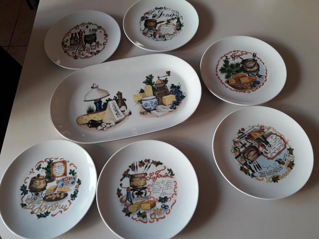 6 retro kaasbordjes en schaal, Ophalen, Keramiek, Zo goed als nieuw, Bord(en)