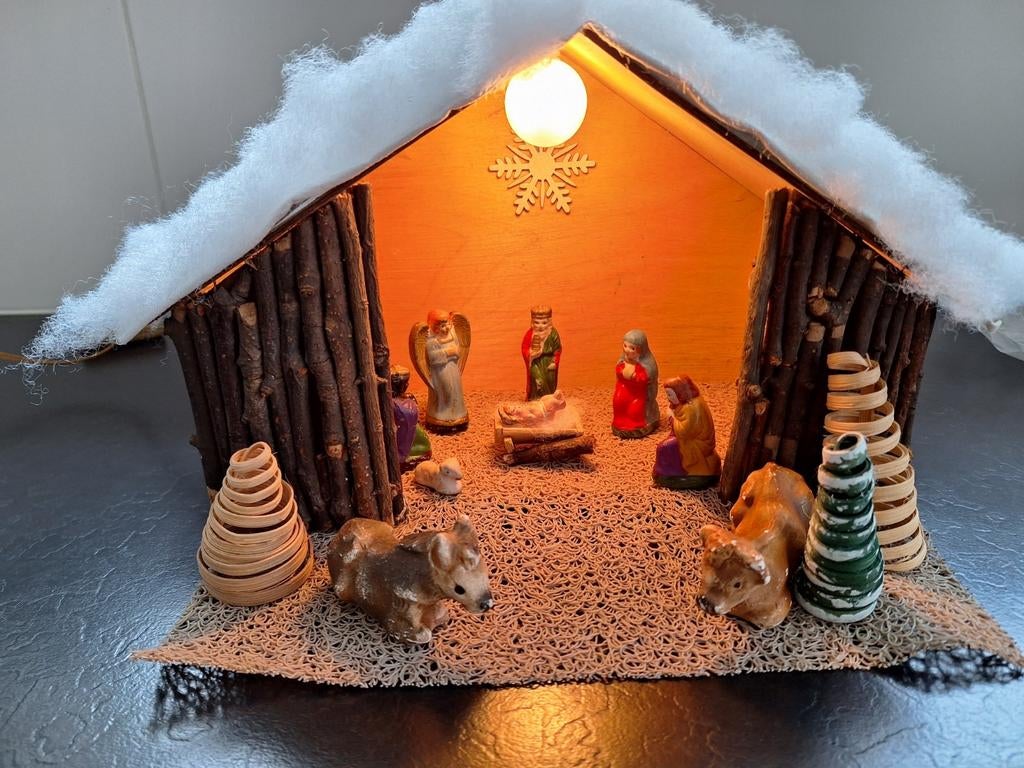 Retro kerststal met beeldjes, Ophalen of Verzenden