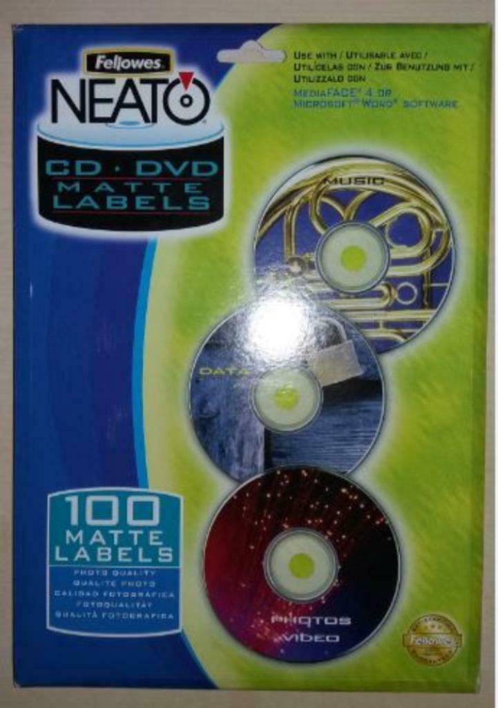 100 étiquettes CD DVD autocollantes / Fellowes Neato, Enlèvement ou Envoi, Neuf, Autres types