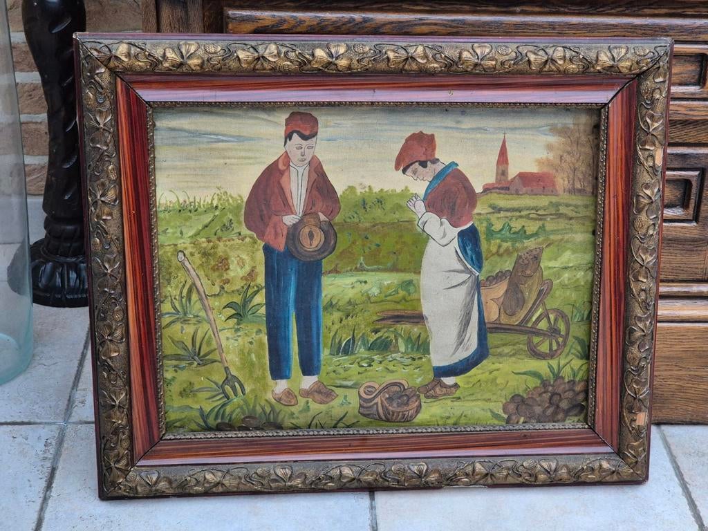 Zeer oude schilderij op doek met mooie antieke raam, Antiek en Kunst, Kunst | Schilderijen | Klassiek, Ophalen