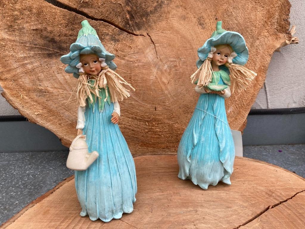 BEELD TWEE BLOEMEN MEISJES IN TURQUOISE SET VAN 2, 23 cm Pol, Ophalen of Verzenden, Nieuw