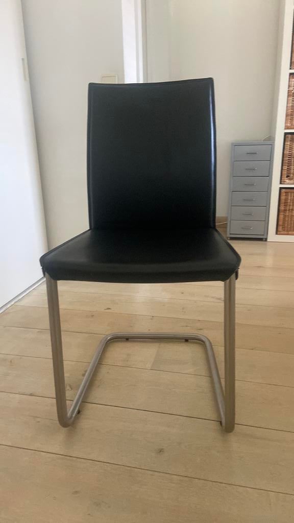 4 stoelen zwart leder, Huis en Inrichting, Stoelen, Ophalen, Gebruikt, Zwart, Leer
