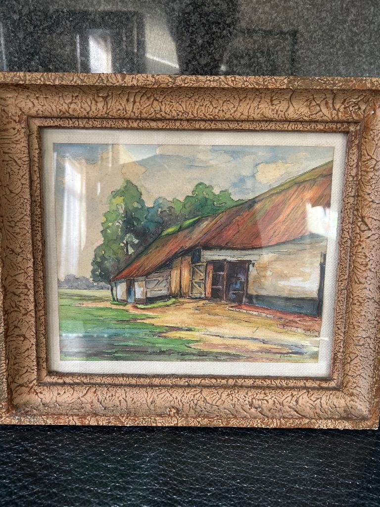 Schilderij F.Aerts boerderij., Antiek en Kunst, Kunst | Schilderijen | Klassiek, Ophalen
