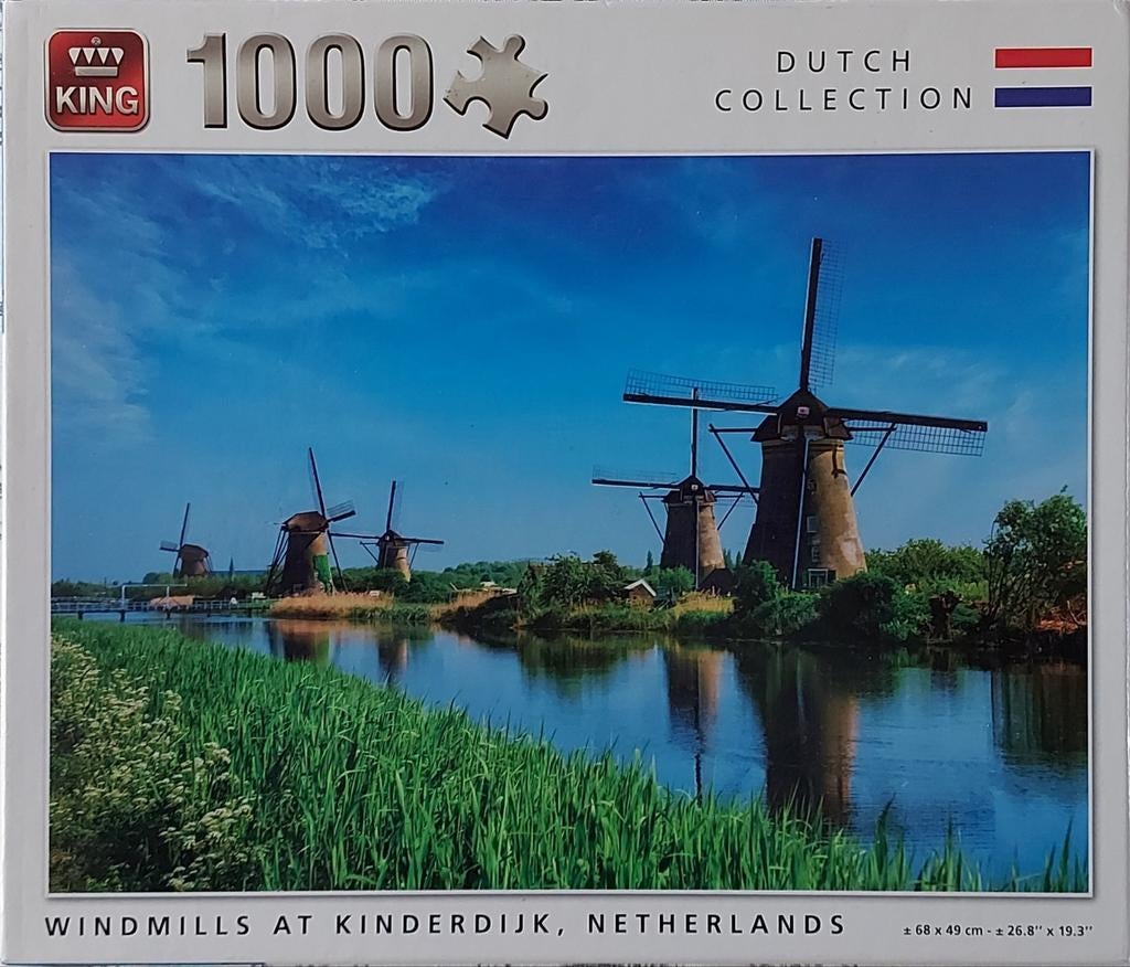 Puzzel 1000 stukken - Molens Kinderdijk NL, 1 keer gemaakt, Ophalen of Verzenden, 500 t/m 1500 stukjes, Zo goed als nieuw, Legpuzzel