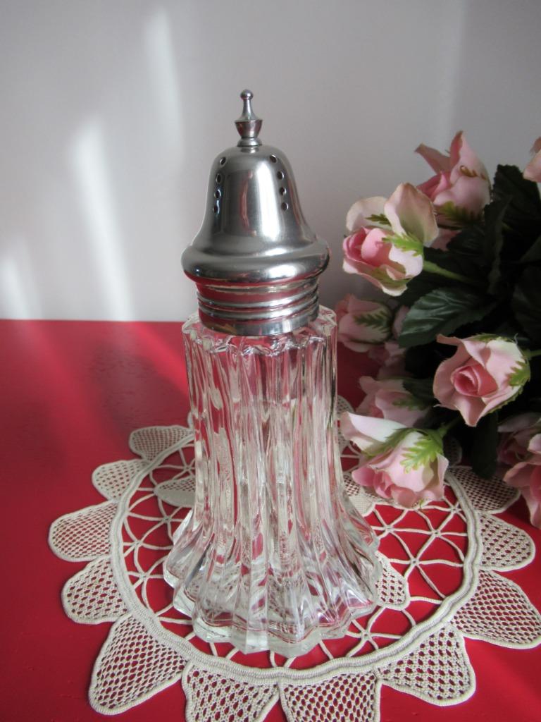 suikerstrooier-chroom-schroefdop-glas-tafelaccessoir-VINTAGE, Enlèvement ou Envoi