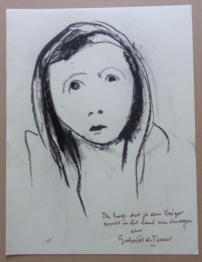 GABY DE PAUW / VROUWENGEZICHT / ORIGINEEL WERK / 40x30cm, Antiek en Kunst, Ophalen of Verzenden, Gesigneerd