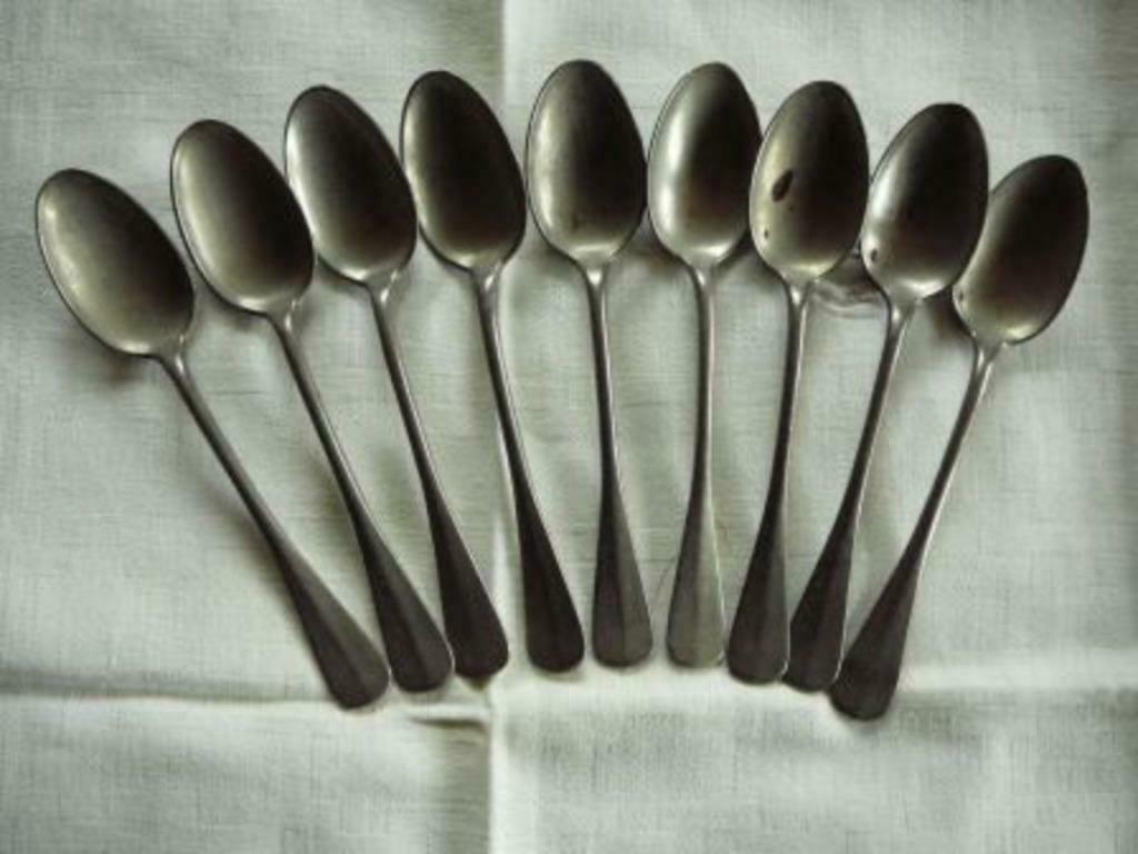 9 oude theelepeltjes Argentin Piérard Ainé Gladiator, Envoi, Utilisé, Métal, Couverts