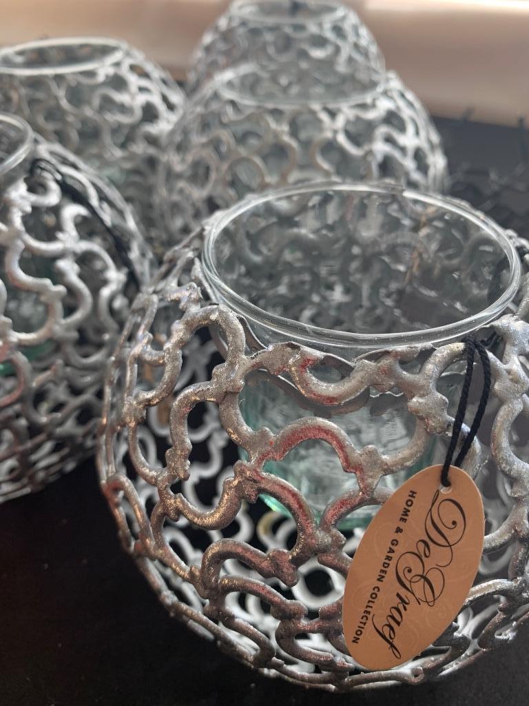 Set 6 theelichten metaal met glas, Overige kleuren, Nieuw, Ophalen of Verzenden, Metaal