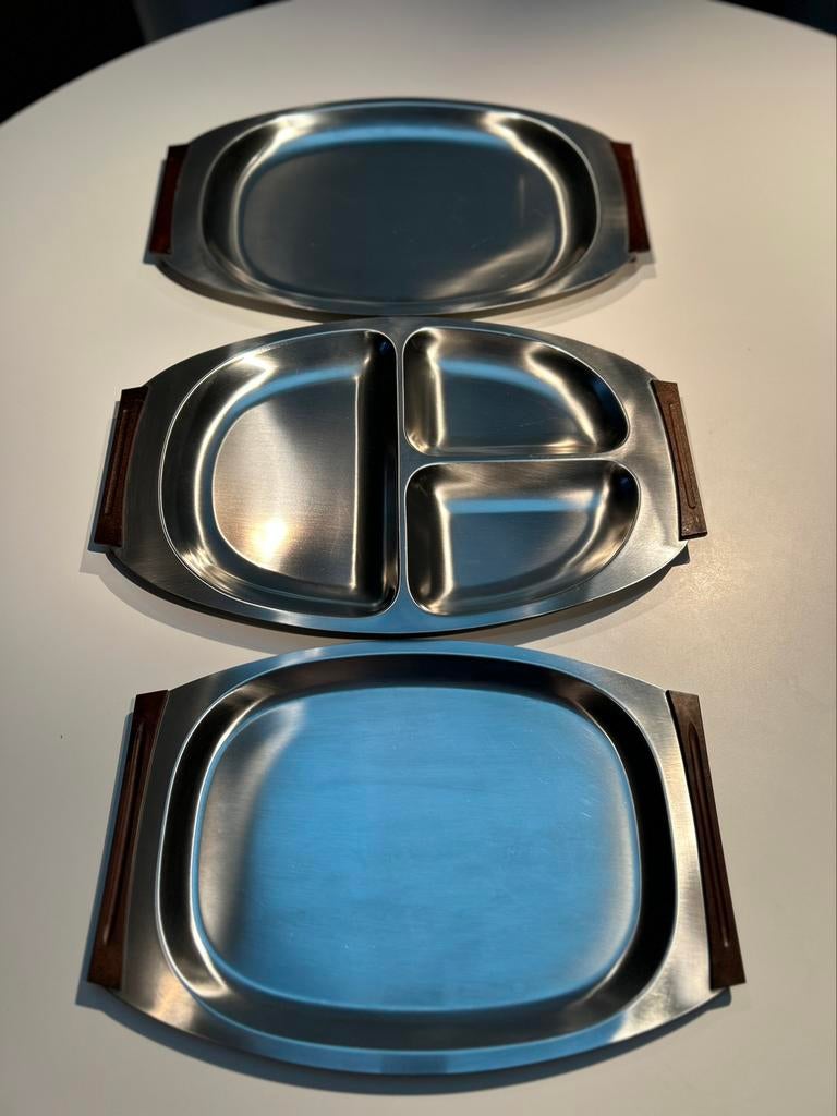 Plateaux vintage design Denmark Inox, Utilisé, Ovale, Métal