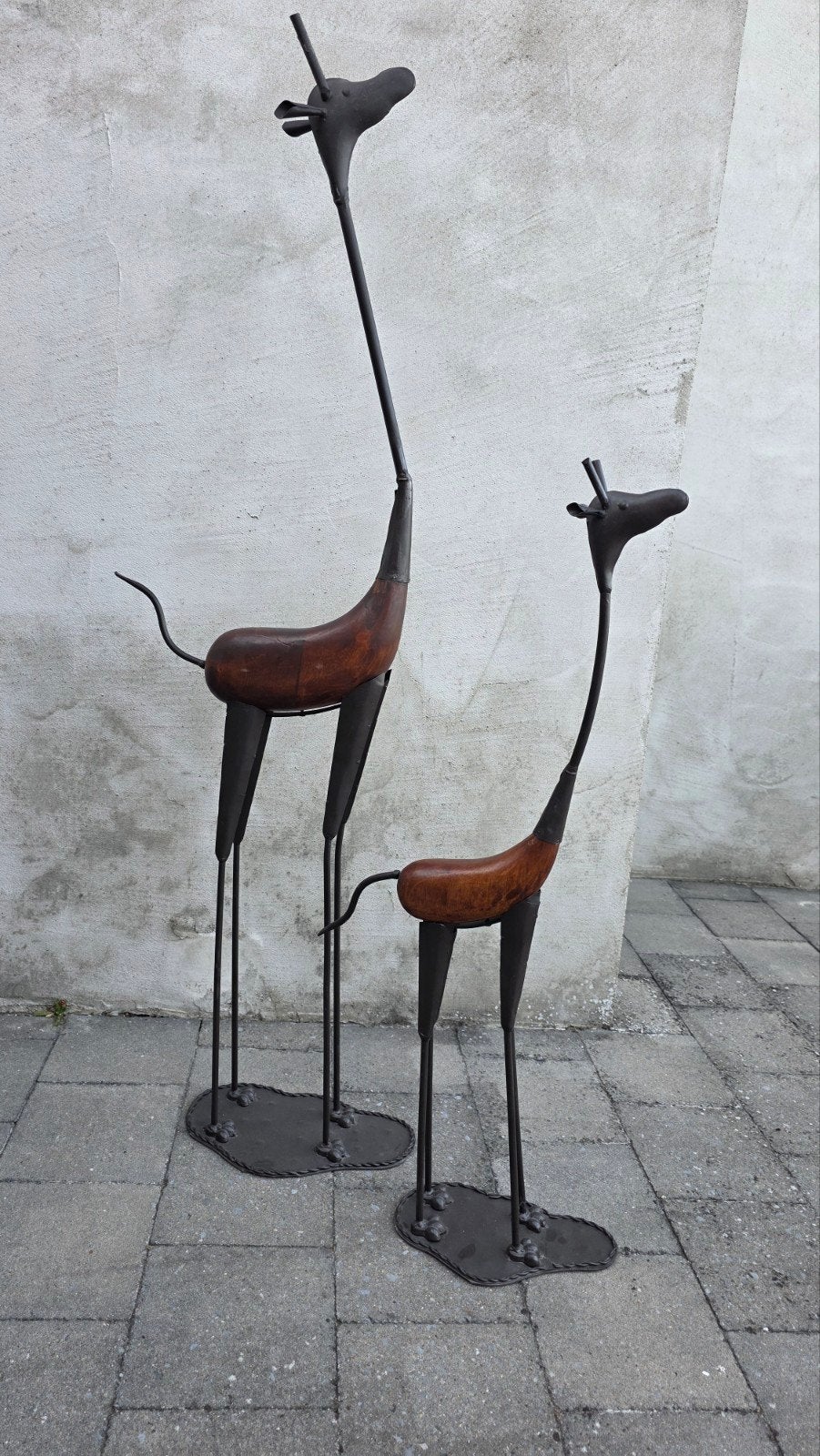 Duo decoratieve vintage giraffen (hout - staal), Huis en Inrichting, Woonaccessoires | Wanddecoraties, Ophalen, Hout