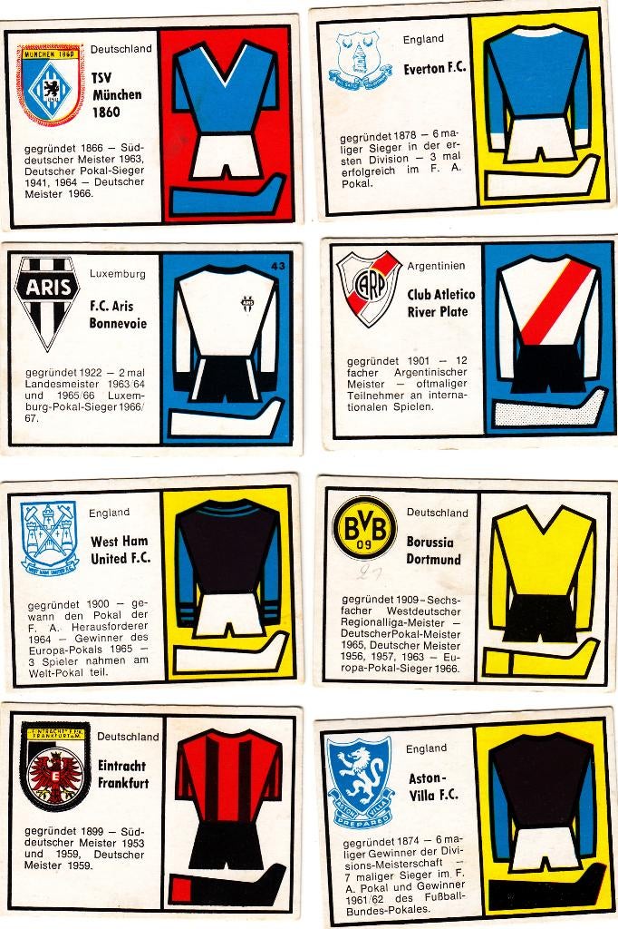 8 Chromos 1970 German Bauer Weltfussball, Envoi, Utilisé, Plusieurs images
