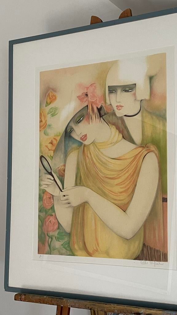Colette Deyme Litho :2 dames in geel, Antiquités & Art, Enlèvement