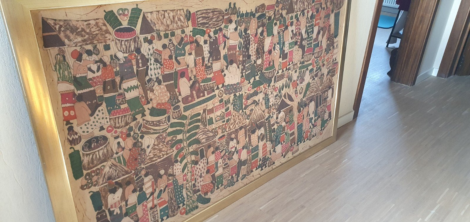 Prachtige authentieke Batik uit Benin (1999) – Ingelijst, pe, Antiquités & Art, Enlèvement