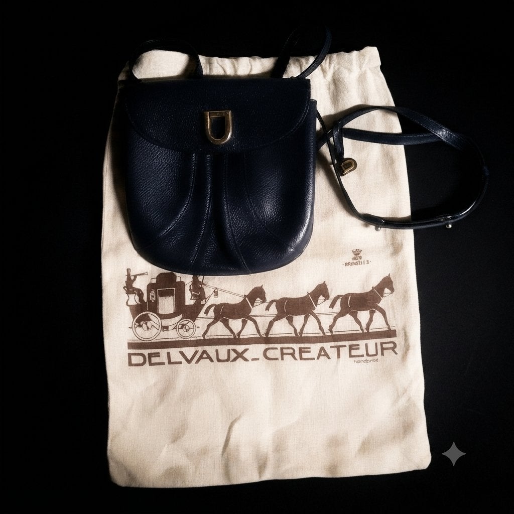 Sac bandoulière vintage Delvaux – Modèle Colette (Mini), Ophalen, Blauw, Leer