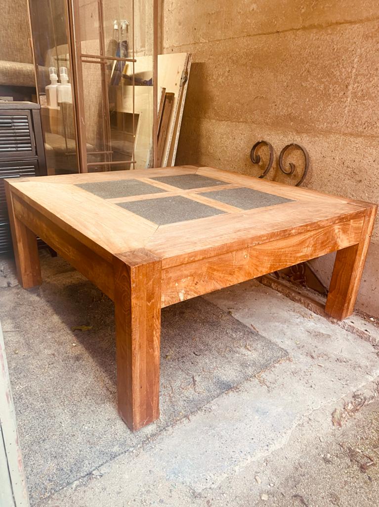 Vet mooie salontafel Eiken met natuursteen, Huis en Inrichting, Ophalen, Zo goed als nieuw, Eikenhout