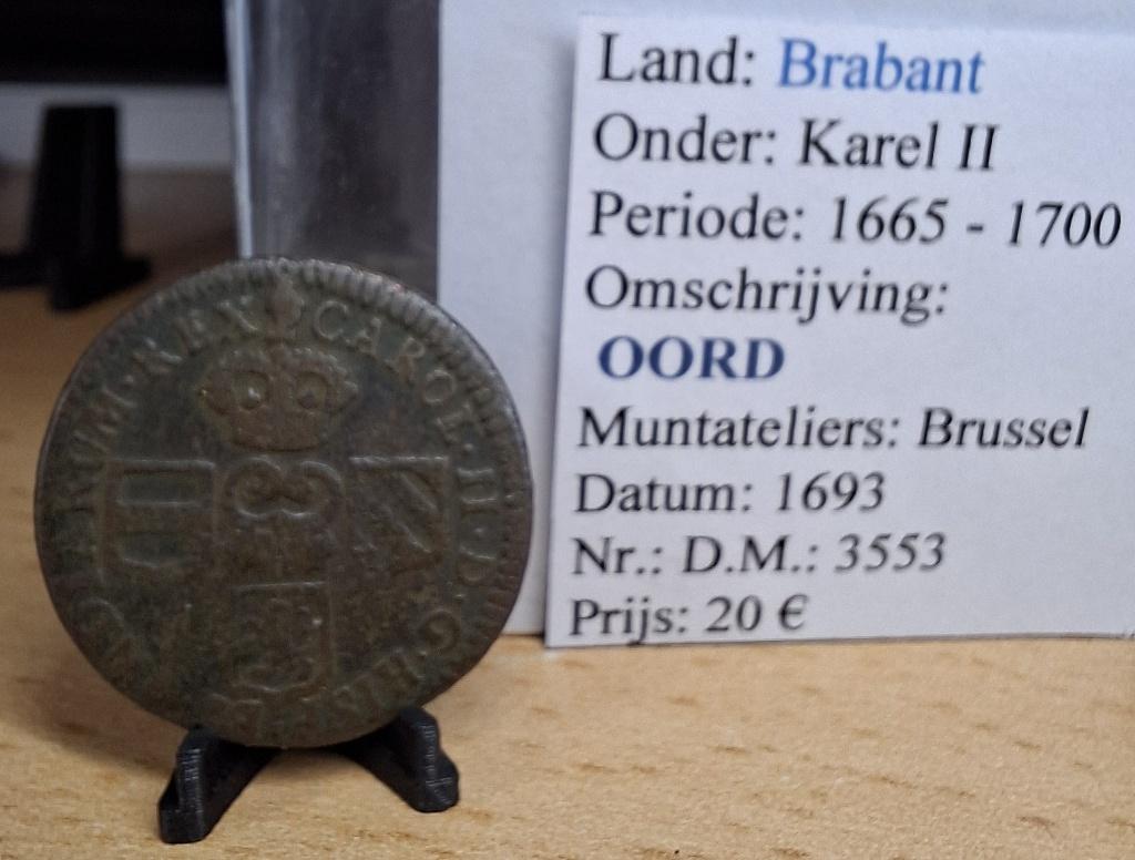 oord - 1693 - Brussel - Karel II - @20€, Timbres & Monnaies, Monnaies | Belgique, Envoi, Autre, Monnaie en vrac