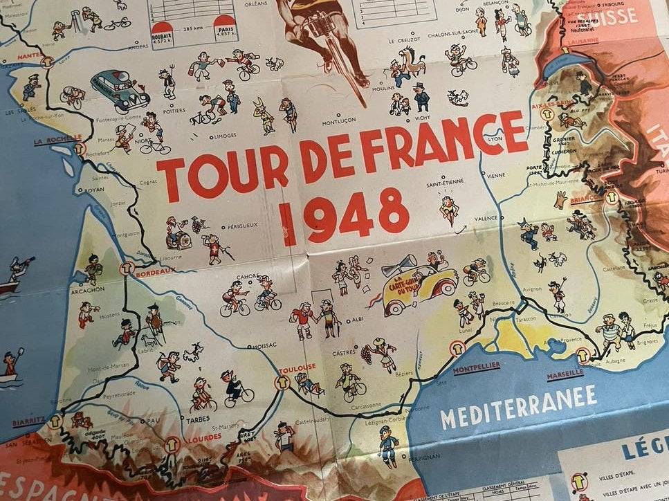Originele Tour de France 1948 –zeldzame kaart-gids/programma, Ophalen of Verzenden, Zo goed als nieuw