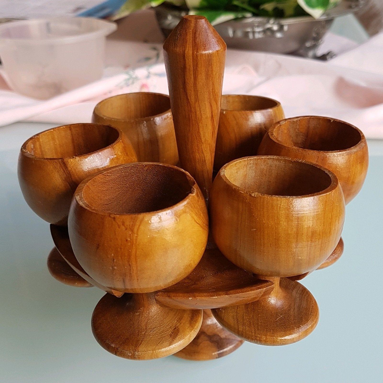 Scandinavisch eierset uit teakhout, vintage, nooit gebruikt, Ophalen of Verzenden, Vintage