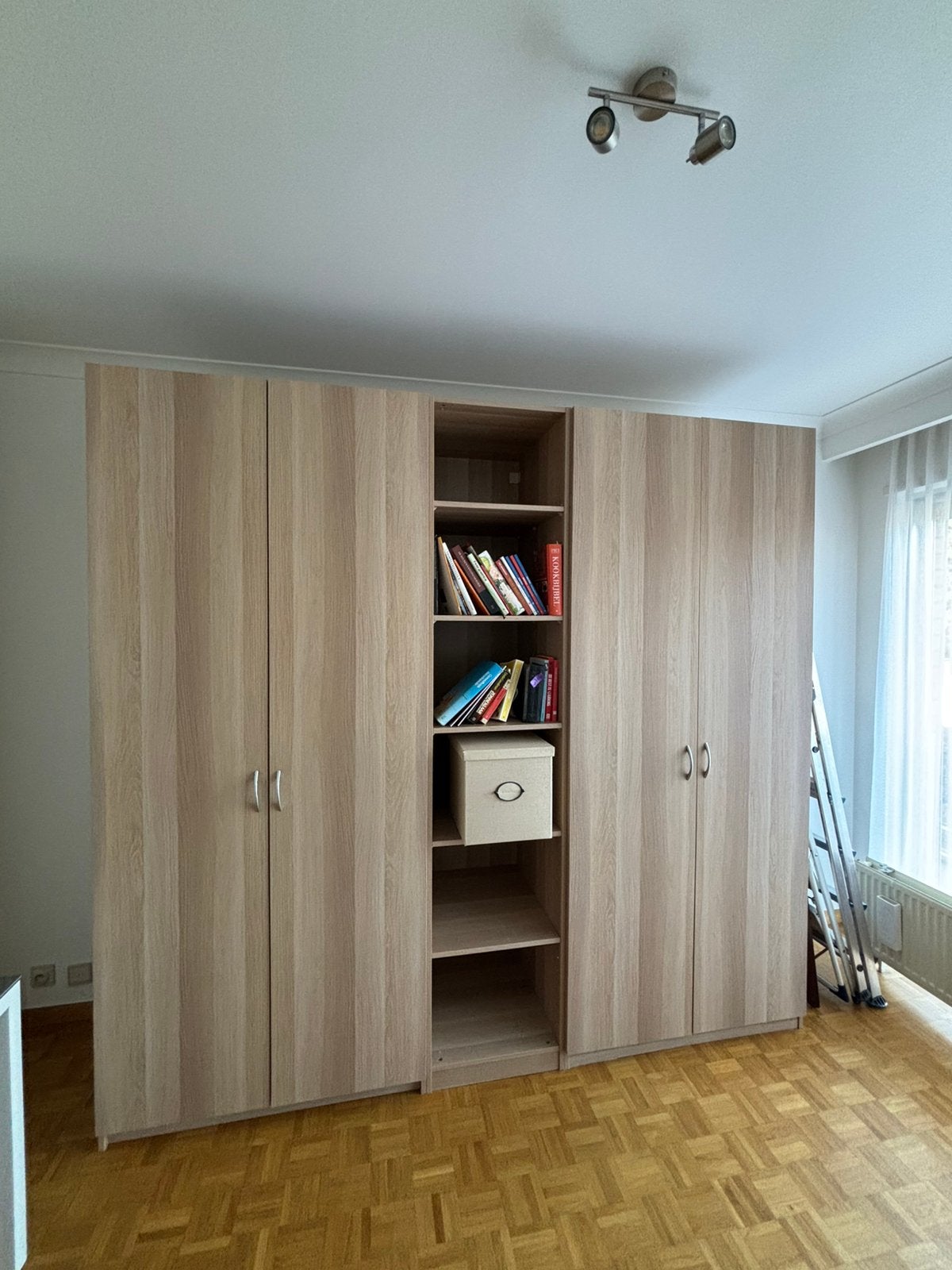 2x Pax kleerkasten + open boeken kast in licht eik fineer, Neutraal, Comme neuf, 50 à 100 cm, 50 à 75 cm
