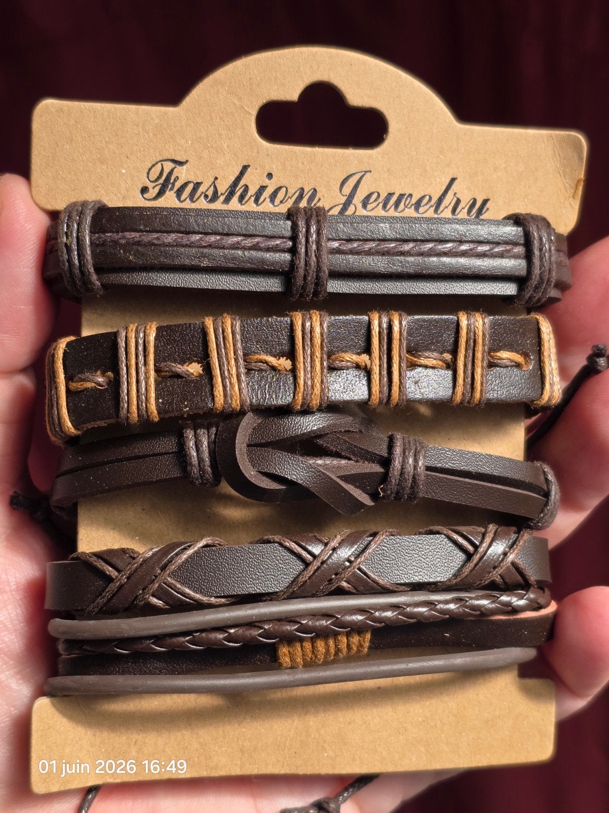 Set de bracelets en cuir pour homme, Enlèvement, Neuf, Brun, Cuir