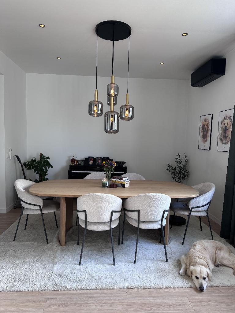 Eettafel met stoelen en matching salontafels, Ophalen, 100 tot 150 cm, 200 cm of meer, Zo goed als nieuw