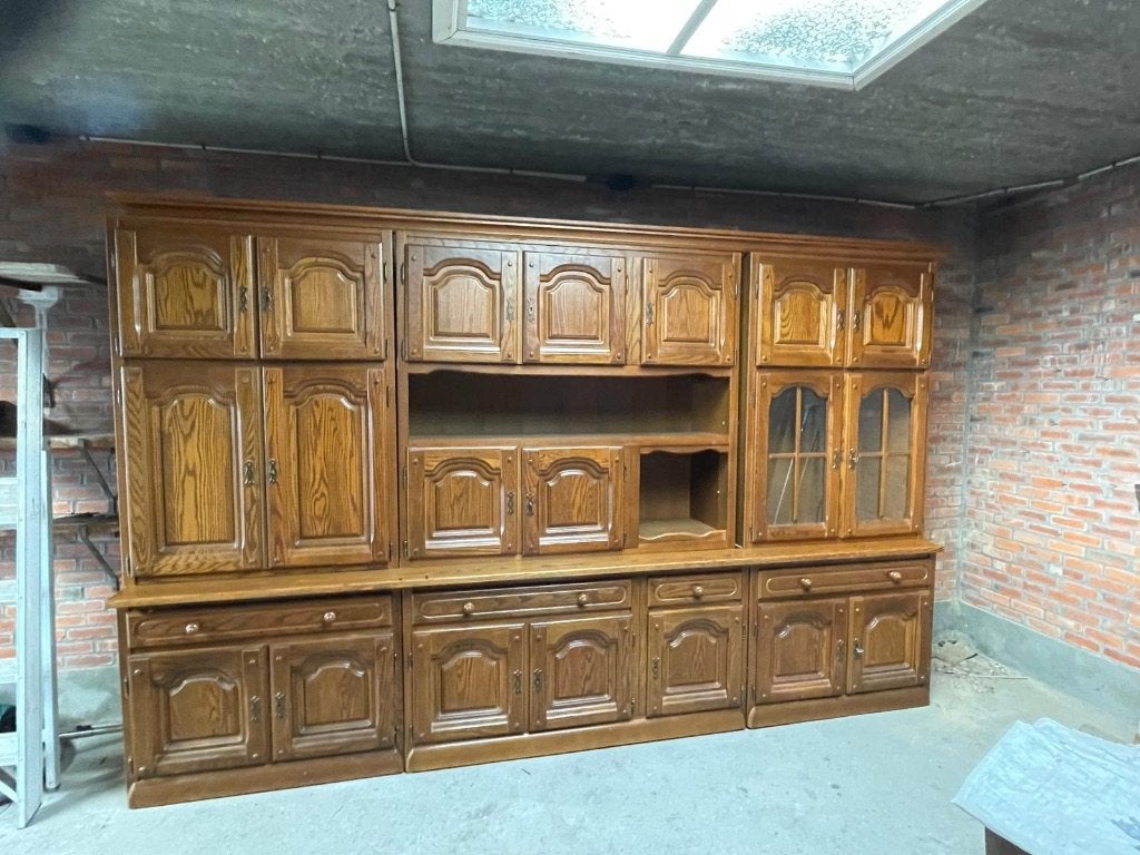 Eiken wandkast, Ophalen, Gebruikt, Met lade(s), 200 cm of meer