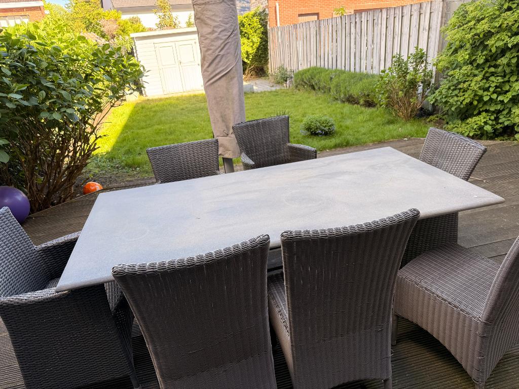 Tuintafel arduin met roestvrij staal onderstel, Tuin en Terras, Ophalen, Gebruikt, Rechthoekig, Metaal