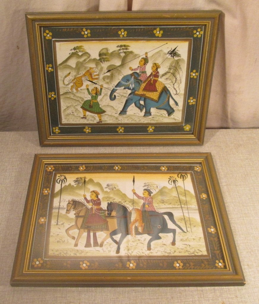 2 Mooie Aziatische Artprints - Paarden en Olifanten, Ophalen of Verzenden, Zo goed als nieuw, Print