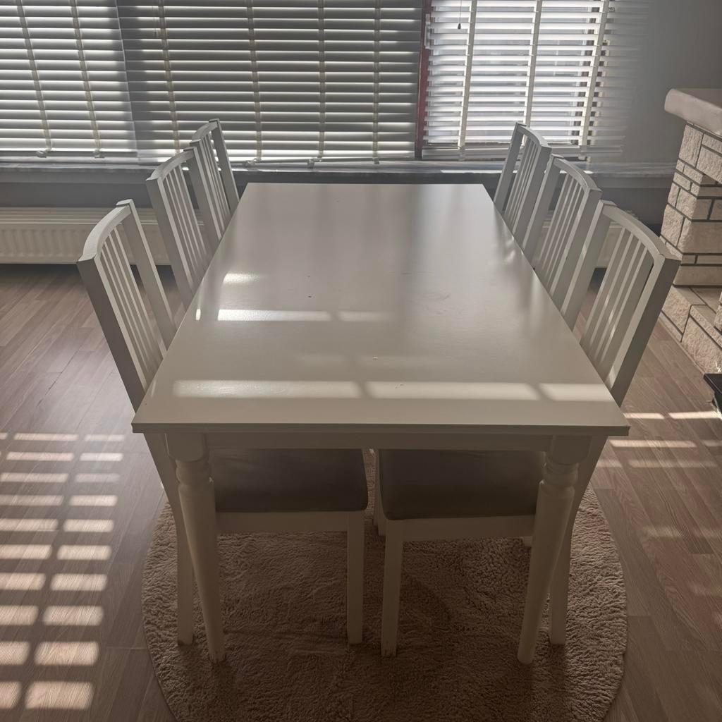 Eettafel met stoelen, Huis en Inrichting, Complete eetkamers, Ophalen, Gebruikt, Landelijk, 4 tot 6 stoelen
