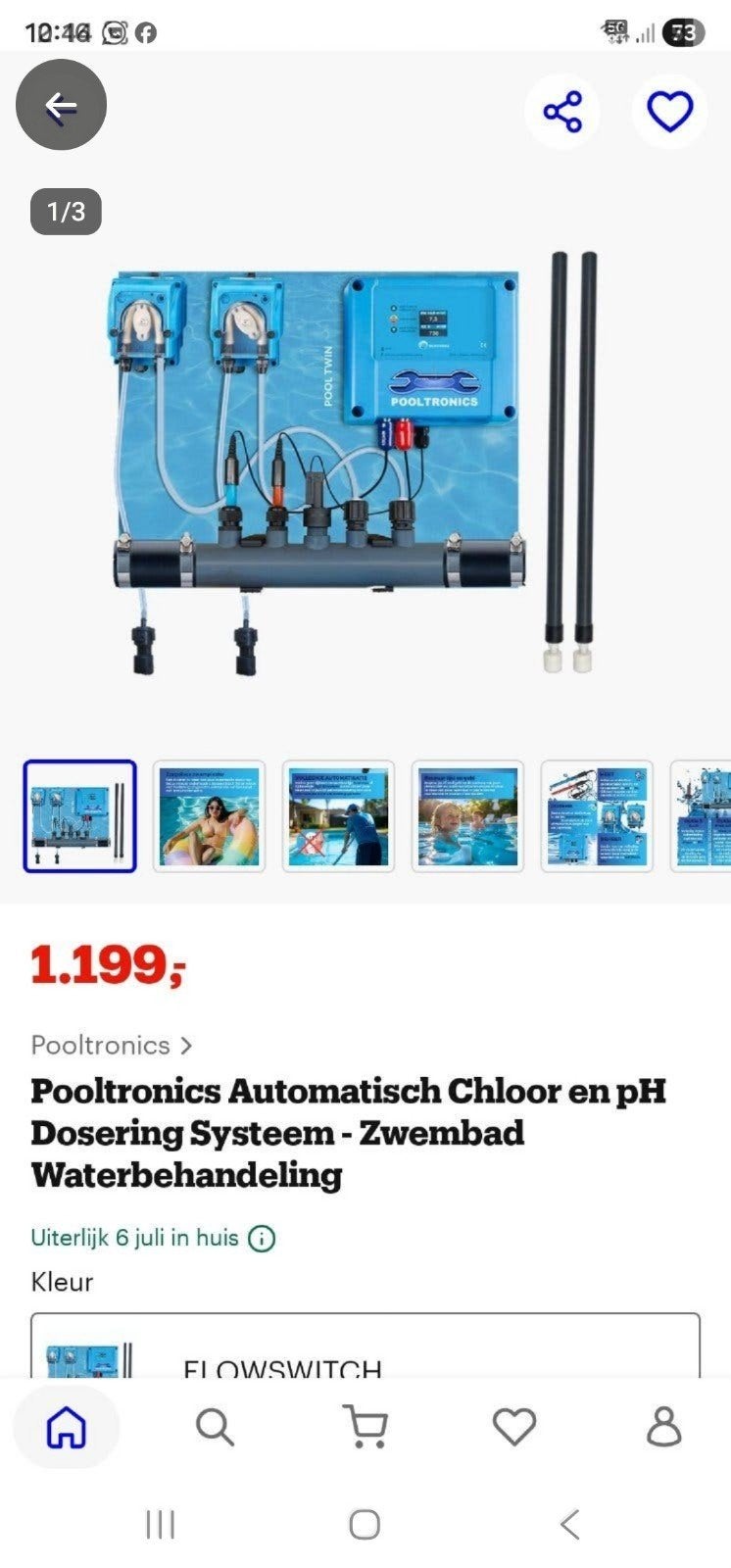 Nieuwe zwembad clhoorsysteem
Met flowswitch, Ophalen