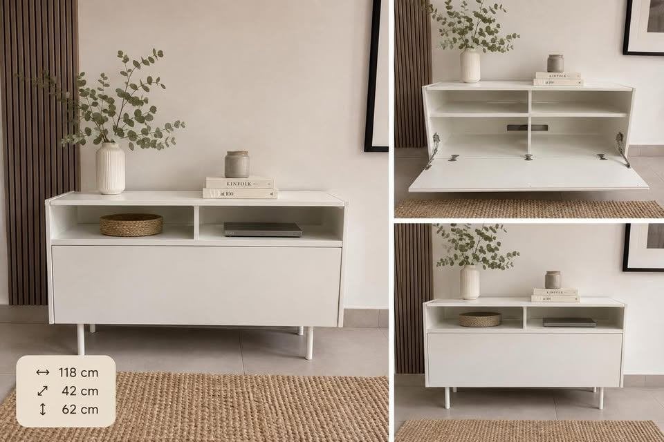 Meuble TV/meuble de rangement blanc avec couvercle — 118 cm, Enlèvement, Comme neuf